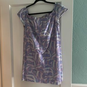 Palm leaf pattern with blue, teal and pink. Have second available in canal